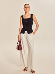 Button Front Square Neck Top