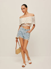 Off-Shoulder Hollow Knit Top