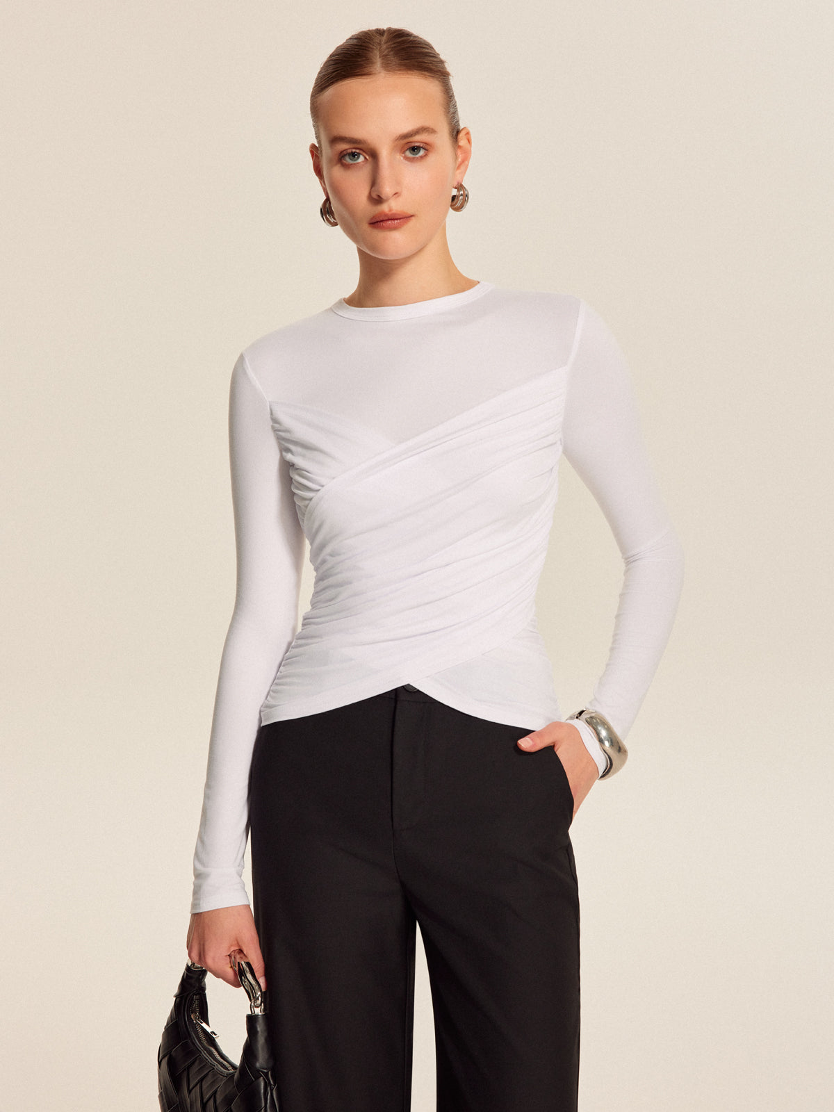 Twist-Front Long Sleeve Top