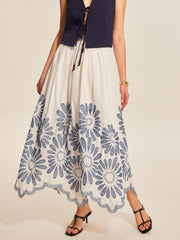Embroidered Scalloped Hem Skirt