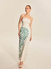 Strapless Ruched Print Dress