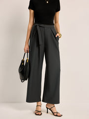 Mid-Waist Tie Belt Pants With Pockets