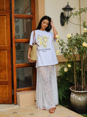 Mid-Waist Semi-Sheer Lace Skirt