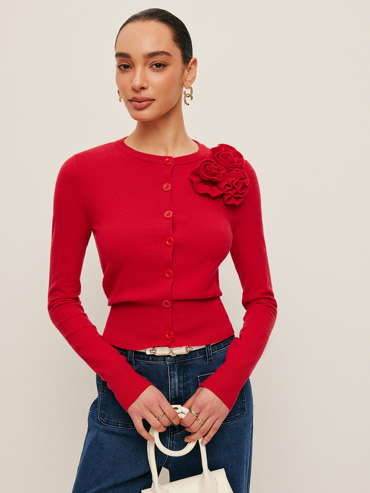 3D Floral Accent Cardigan