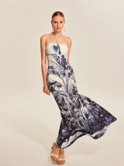 Print Tie Halter Strapless Dress