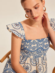 Semi-Sheer Boho Floral Back Cutout Dress