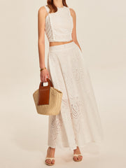 Eyelet Lace Crop Top Skirt Set