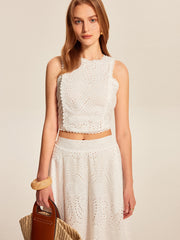 Eyelet Lace Crop Top Skirt Set