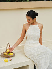 Halter Strappy Back Ruffled Dress