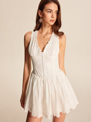 Embroidered V-Neck Sleeveless Dress