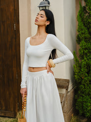Scoop Neck Long Sleeve Crop Top