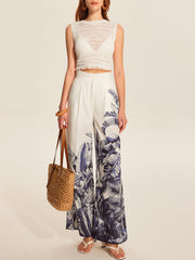 Boho Print Mid-Waist Wide-Leg Pants