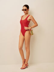 Side Button Cutout One-Piece Swimsuit