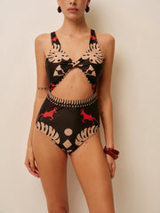 Printed Cutout One-Piece Swimsuit