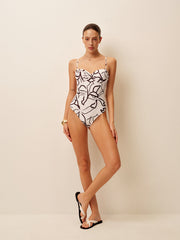 Abstract Print Spaghetti Strap One-Piece