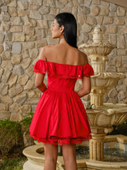 Cotton Off-Shoulder Lace-Trim Dress