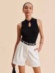 Mock Neck Keyhole Knit Vest