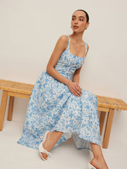 Square-Neck Printed Dress With Pockets