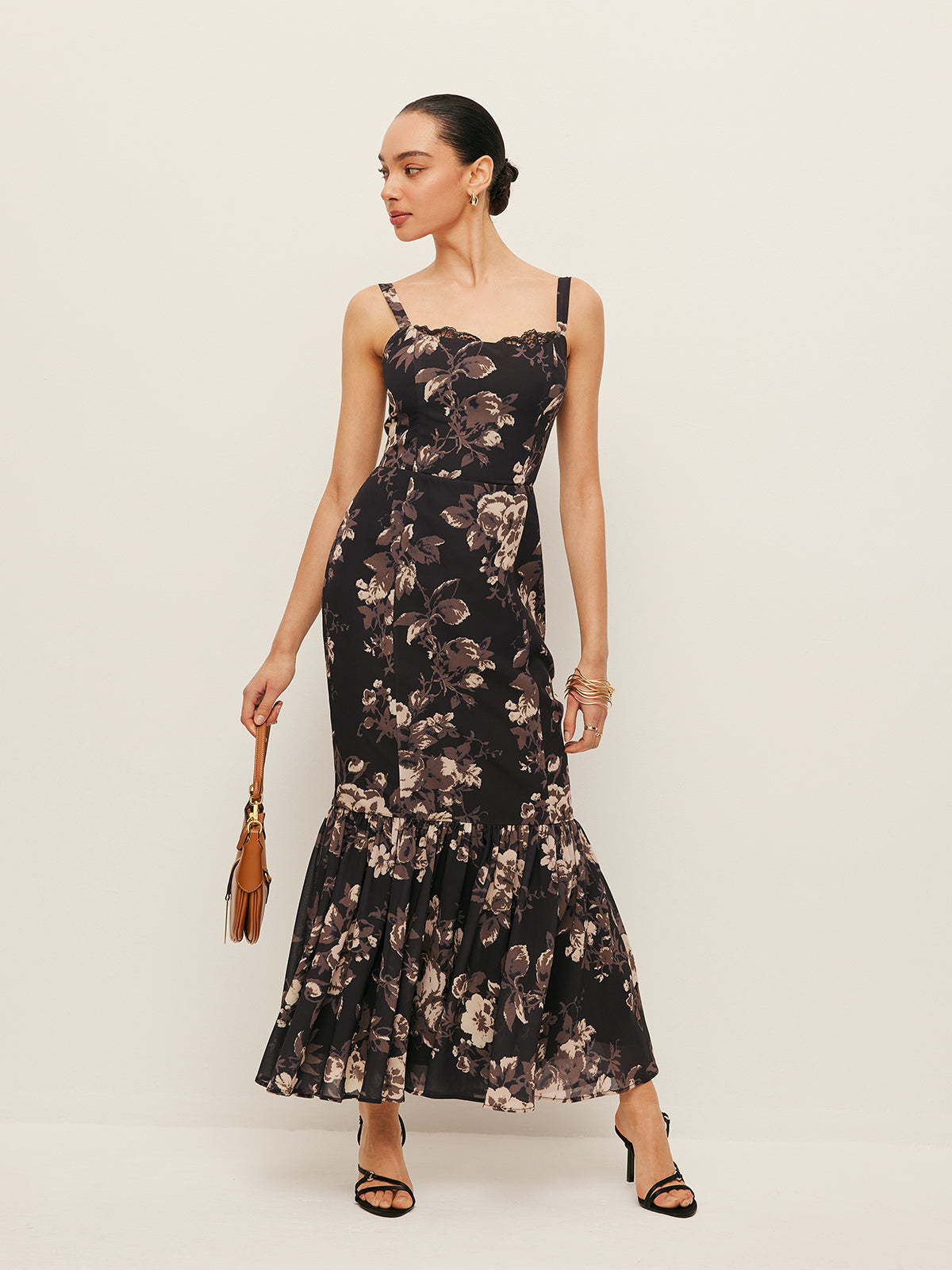 Chiffon Floral Ruffle Hem Dress