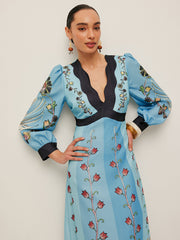 Open-Back Puff Sleeve Floral Dress