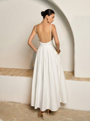 Backless Spaghetti Strap Pleated Dress