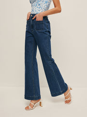 High-Waist Pocket Detail Wide-Leg Jeans
