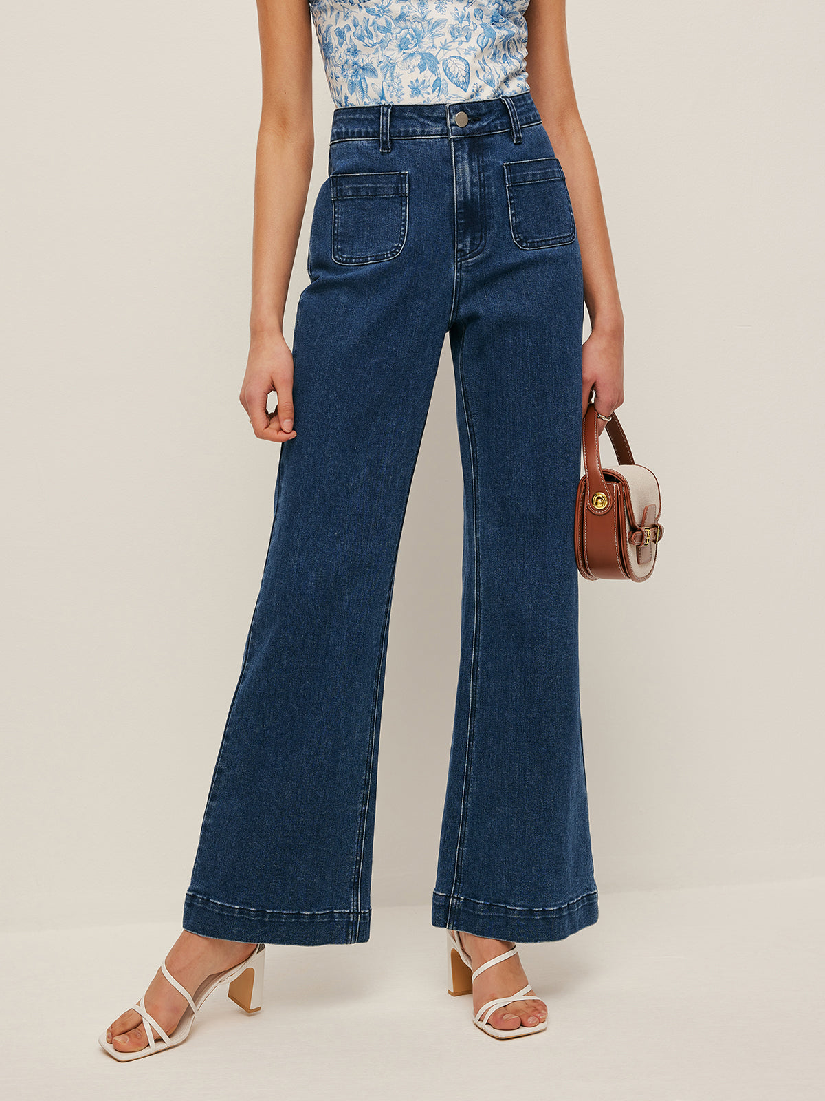 High-Waist Pocket Detail Wide-Leg Jeans