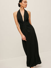 V-Neck Twist-Front Halter Dress