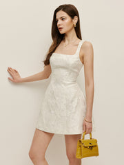 Floral Jacquard Square Neck Dress