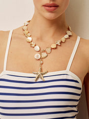 Shell & Starfish Pendant Pearl Necklace