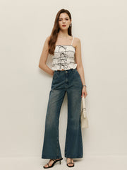 Ruched Contrast Trim Lace-Up Cami