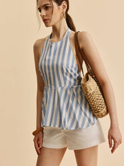 Striped Halter Tie-Back Top