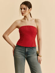 Cotton & Linen Pleated Strapless Top