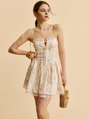 Bow Strap Floral Corset Dress
