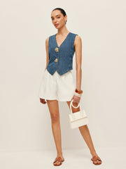Tailored Denim Button-Up Vest