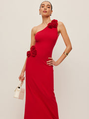 One-Shoulder Floral Accent Dress