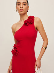 One-Shoulder Floral Accent Dress