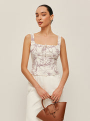 Printed Corset Top With Front Hook Closure