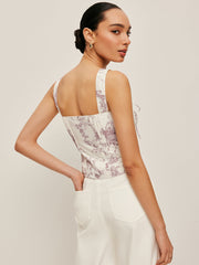 Printed Corset Top With Front Hook Closure
