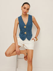Tailored Denim Button-Up Vest
