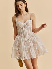 Sheer Lace Corset Flare Dress