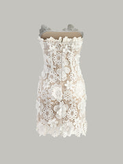 Strapless 3D Floral Lace Dress