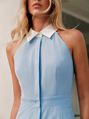 Button Sleeveless Collar Dress