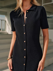 Metal Button Collar Midi Dress