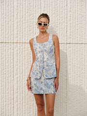 Jacquard Square-Neck Decor-Pockets Skirt Set