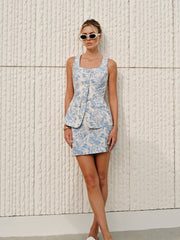 Jacquard Square-Neck Decor-Pockets Skirt Set