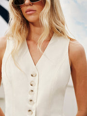 Cotton & Linen Button V-Neck Shorts Set