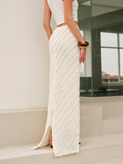 Embossed Ribbed Mid-Waist Skirt