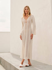 Metal Cut-Out Tie-Back Sweater Dress