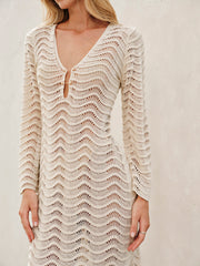 Metal Cut-Out Tie-Back Sweater Dress